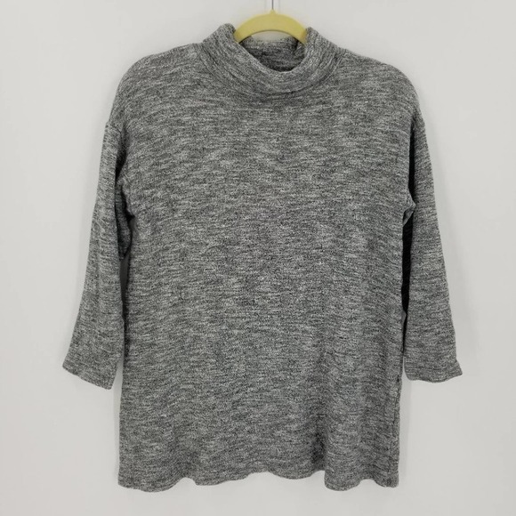Zara Mock Turtle Neck Quarter Sleeve Sweater Tunic Top Heathered Gray Size M - Picture 3 of 6